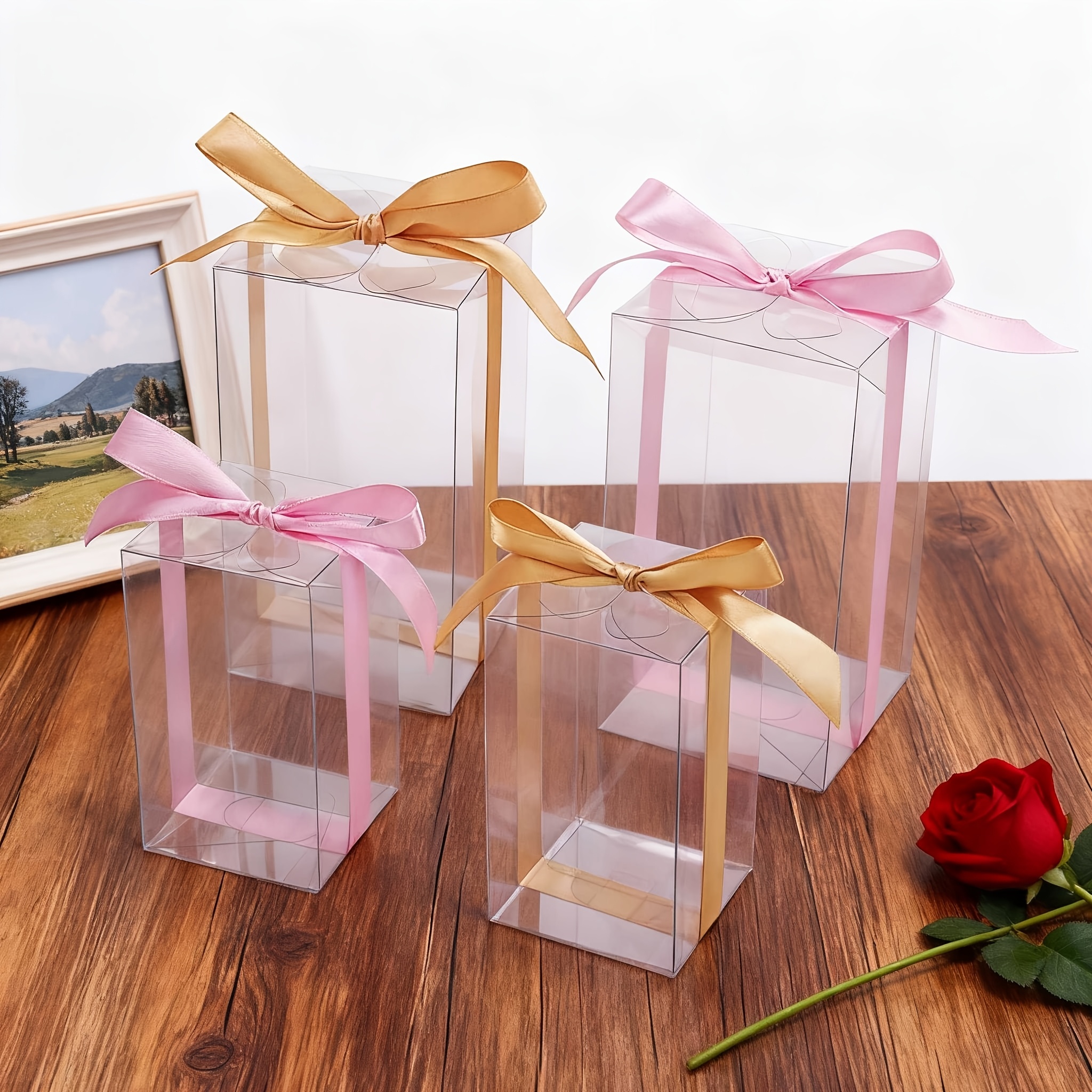Transparent Gift Box with Champagne Pink Bow